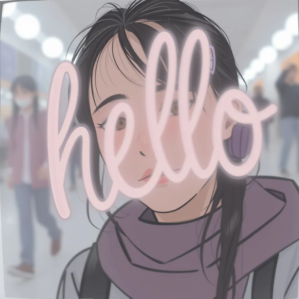 Аниме-портрет с розовой надписью hello